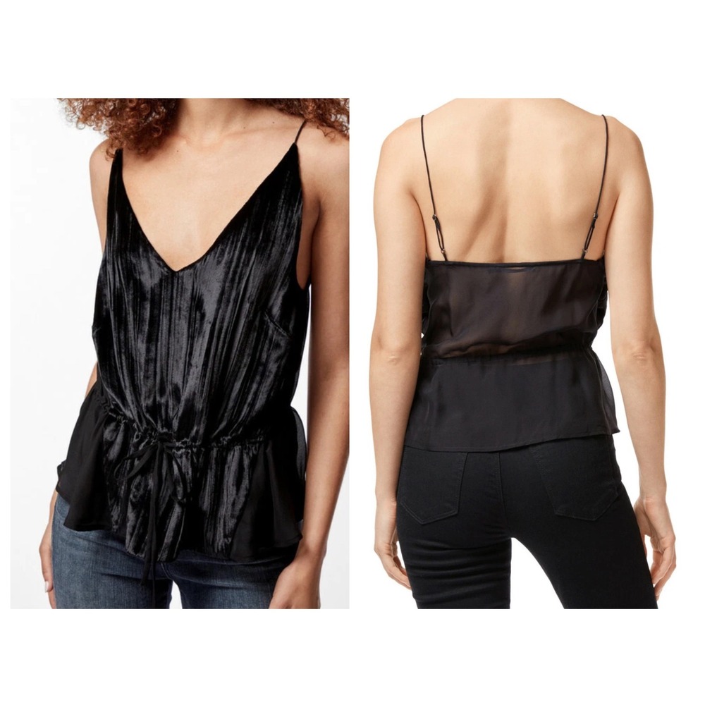 J‎ Brand Black Velvet Silk Sheer Peplum Camisole Top Women's Medium Sleeveless
